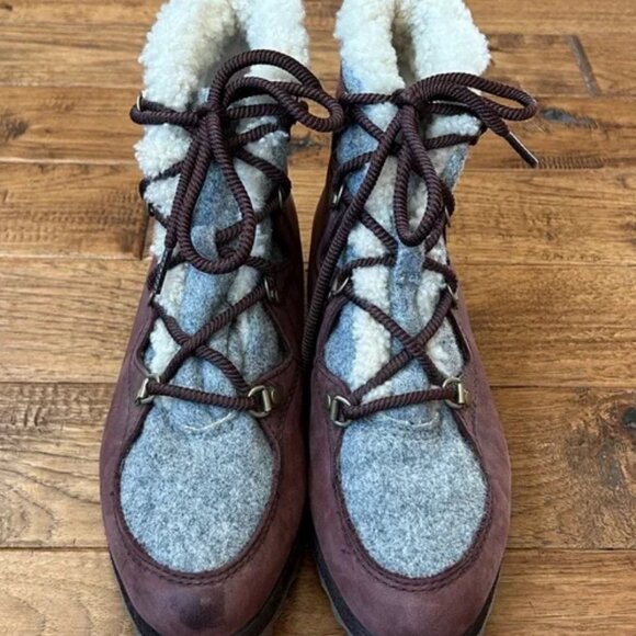 SOREL Sneakchic Alpine Nubuck Suede Faux Shearling Lace up Ankle Boots 8.5M - Picture 4 of 8